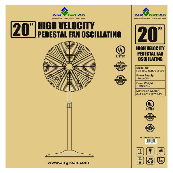 AirGrean High Velocity Pedestal Fan Oscillating 20″