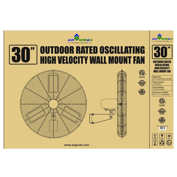 AirGrean Outdoor Rated Oscillating High Velocity Wall Mount Fan 30″