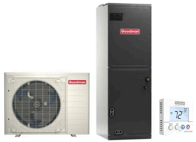 Goodman 3 Ton 16.2 SEER2 Side Discharge Heat Pump System with Air Handler & WiFi Thermostat - R410 - 230V