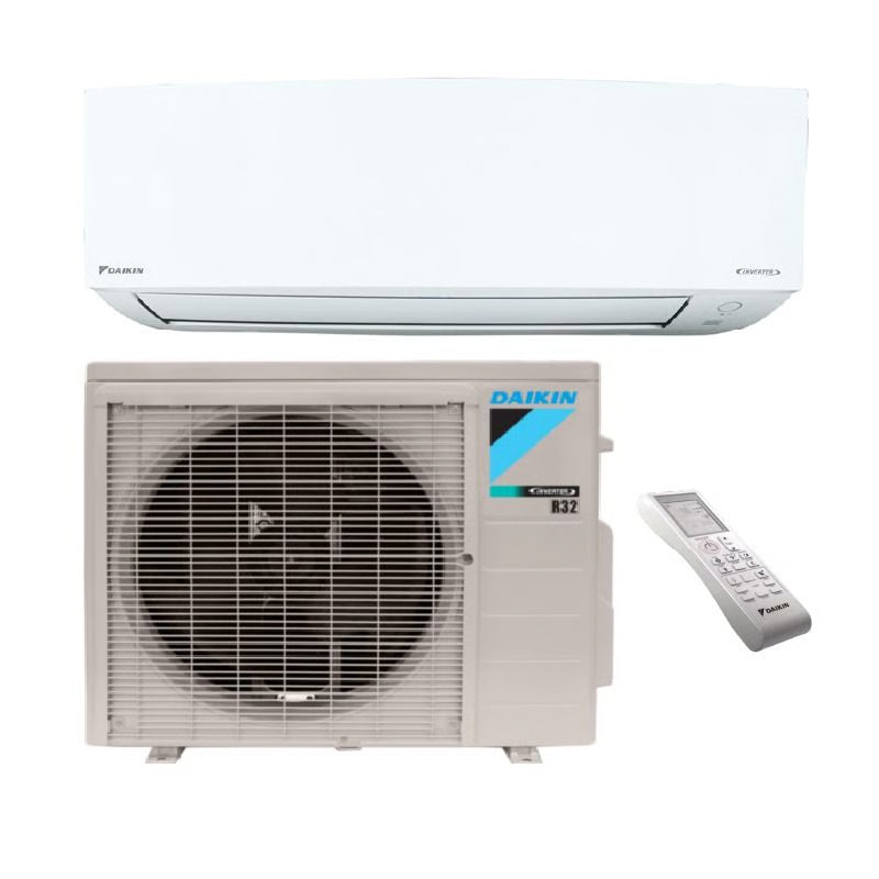 Daikin air conditioning system with indoor and outdoor units on a white background
