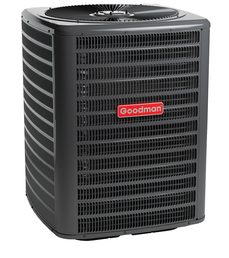 Goodman air conditioning unit on a white background