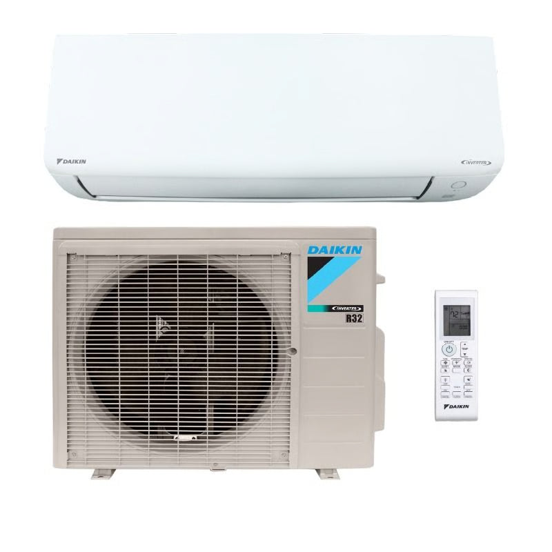 Daikin air conditioning system with indoor and outdoor units on a white background